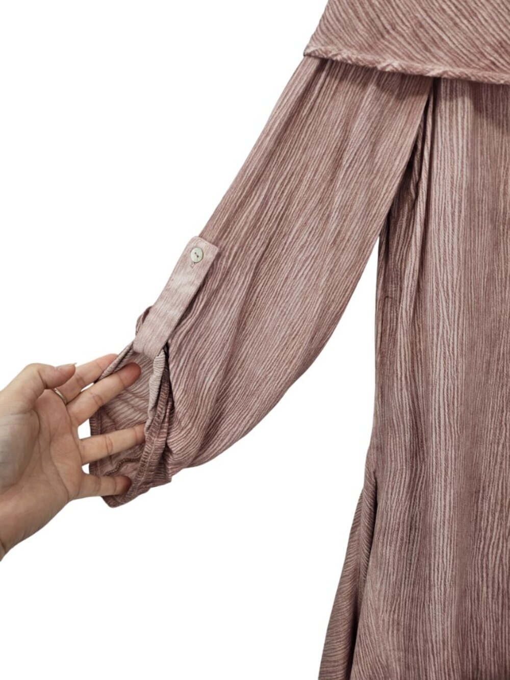 Ali Miles Cowl Neck Asymmetric Hem Crinkled Tunic Top Mauve Women's Size S NEW - Picture 4 of 12